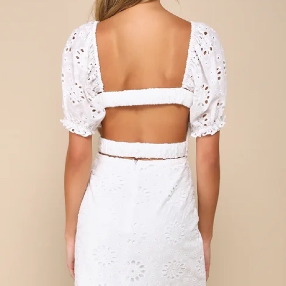 NWOT Lulus Darling Status White Eyelet Puff Sleeve Bustier Midi Dress Small - Picture 5 of 8